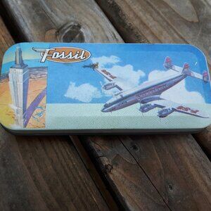 Vintage 1996 Fossil Tin Airplane